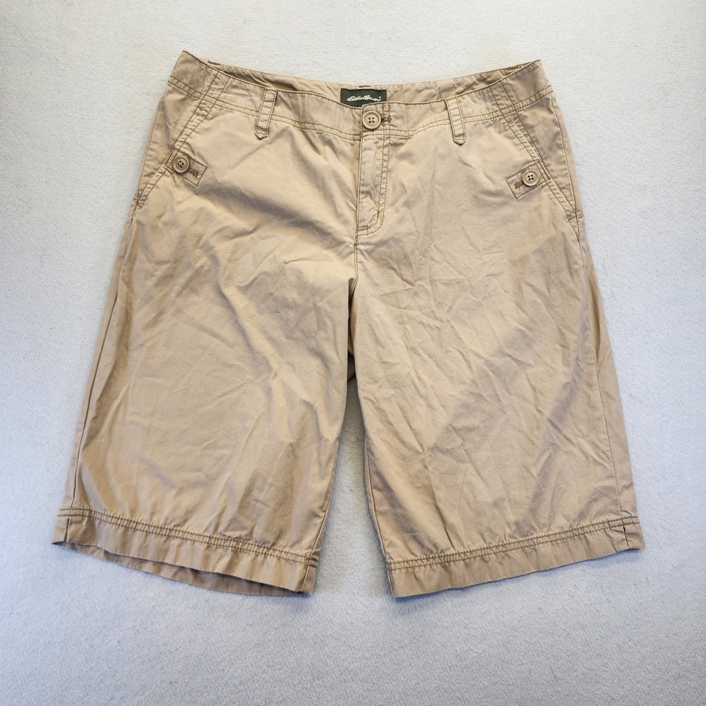 Eddie Bauer Women Khaki Chino Shorts Tan Cotton Utility Hiking Size 10 Casual